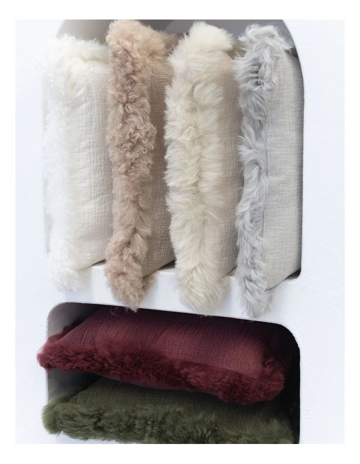 French Linen Cushion with Genuine Lambskin Trim 45x45cm in Oatmeal image 2