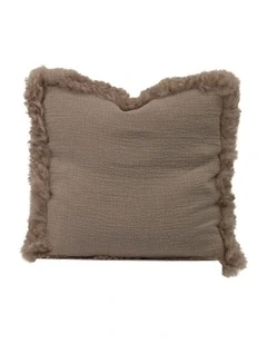 French Linen Cushion with Genuine Lambskin Trim 45x45cm in Brown