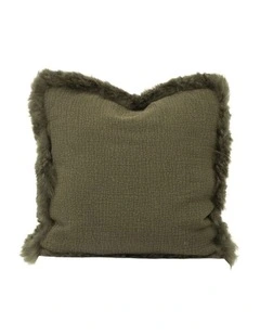 French Linen Cushion with Genuine Lambskin Trim 45x45cm in Green