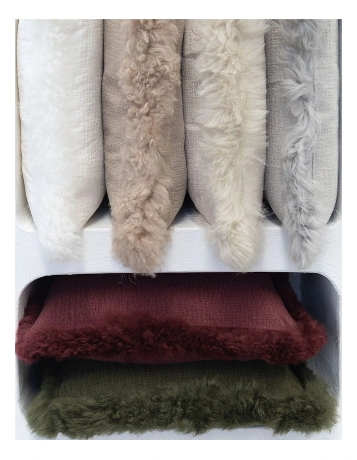 French Linen Cushion with Genuine Lambskin Trim 45x45cm in Green image 3