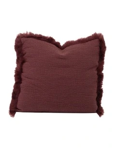 French Linen Cushion with Genuine Lambskin Trim 45x45cm in Burgundy