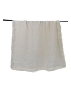 French Linen Throw Rug with Genuine Lambskin Trim 140x180cm in Ivory