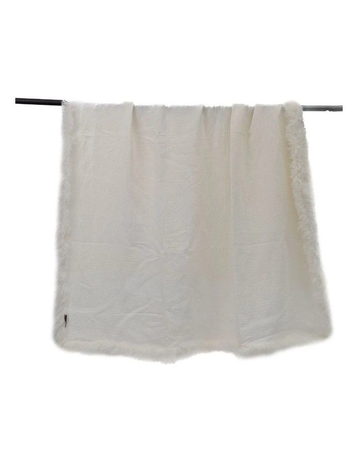 French Linen Throw Rug with Genuine Lambskin Trim 140x180cm in Ivory image 1