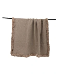 French Linen Throw Rug with Genuine Lambskin Trim 140x180cm in Brown