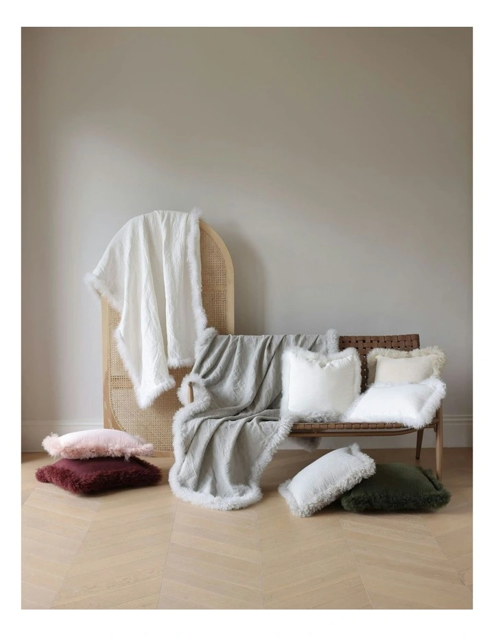 French Linen Throw Rug with Genuine Lambskin Trim 140x180cm in Brown image 3