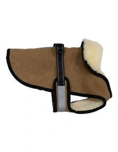 Weatherproof Dog Coat lined with Sheepskin in Tan/Natural