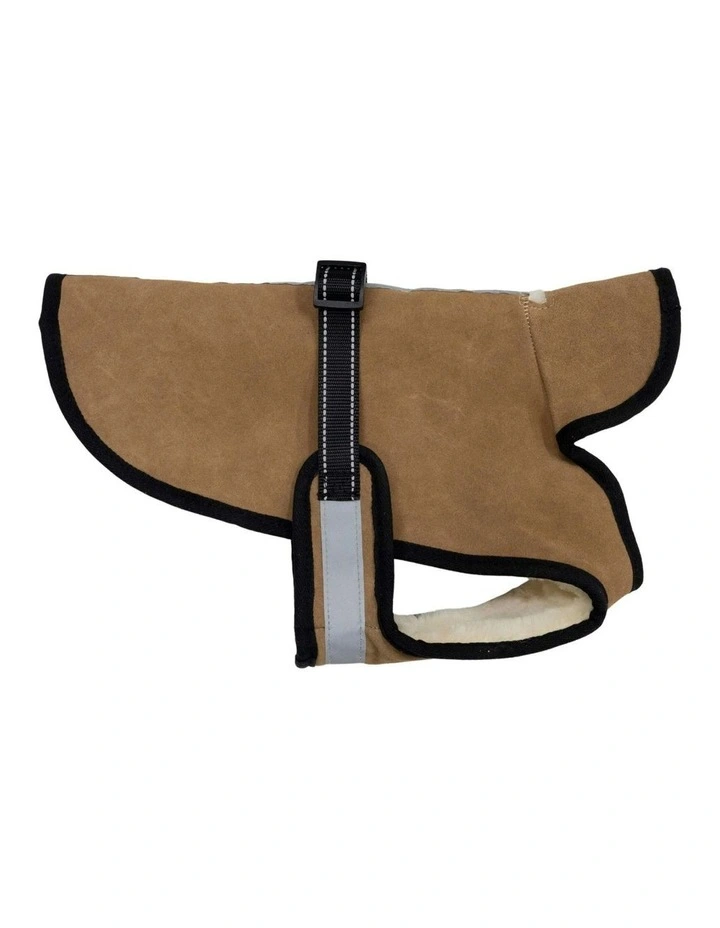 Weatherproof Dog Coat lined with Sheepskin in Tan/Natural image 2