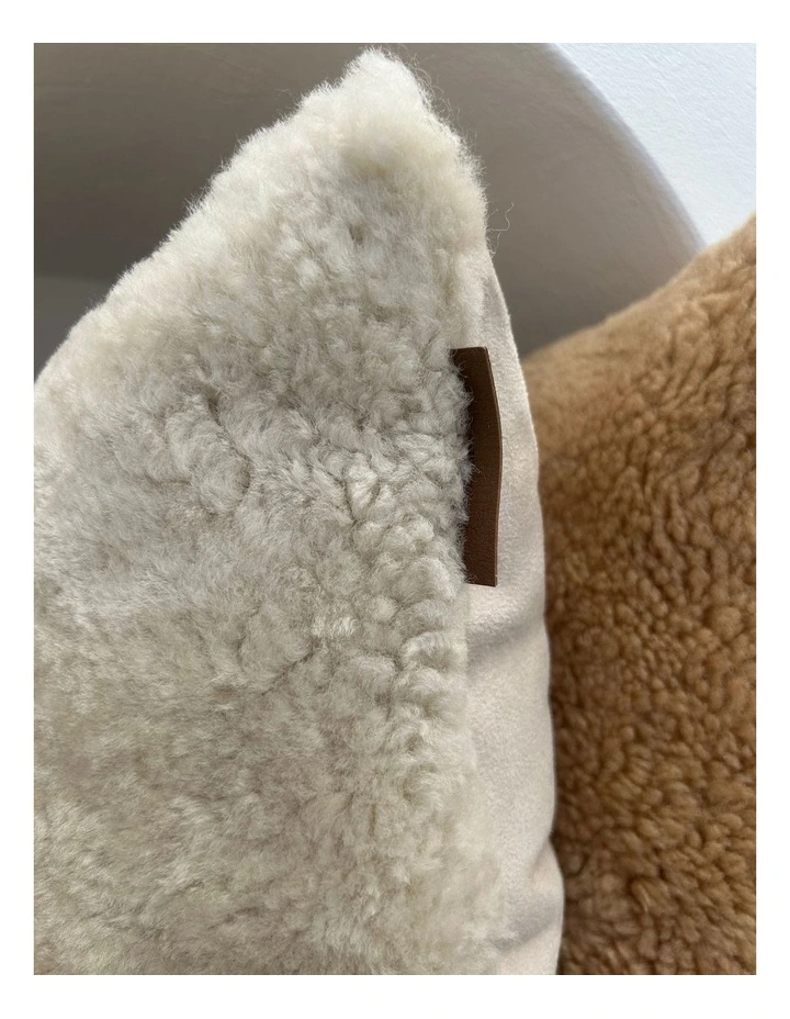 Shearling Sheepskin Cushion in Stone image 3