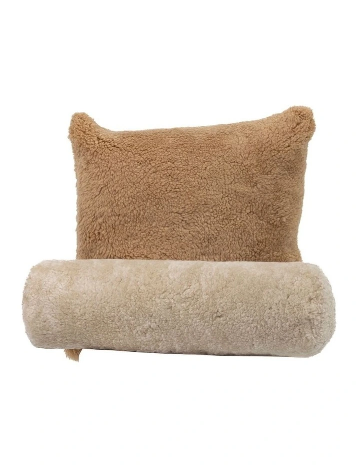 Shearling Sheepskin Cushion in Stone image 6