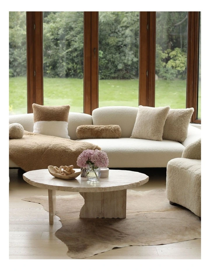 Shearling Sheepskin Cushion in Stone image 7