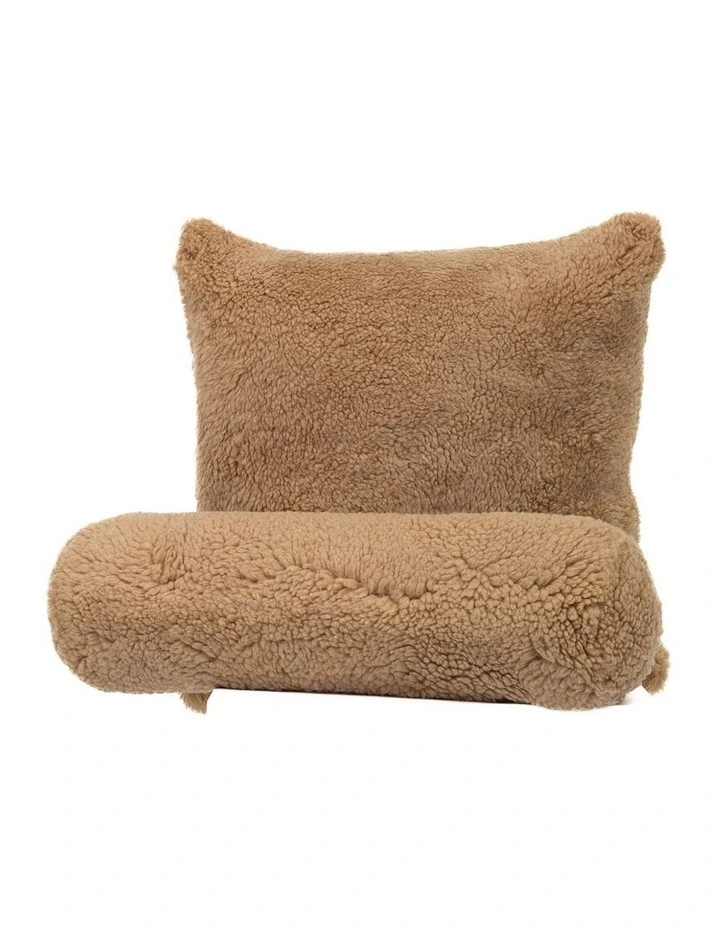 Shearling Sheepskin Cushion in Caramel image 3