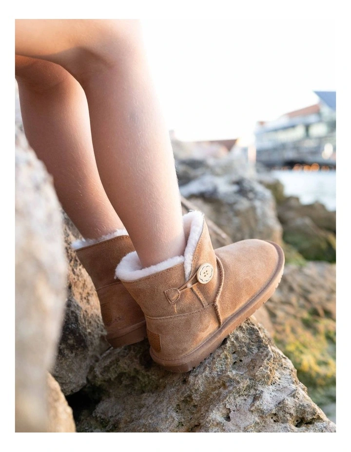 Classic Sheepskin Boot with Button Closure in Natural image 3