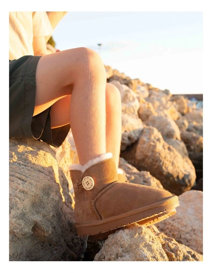 Classic Sheepskin Boot with Button Closure in Natural image 4