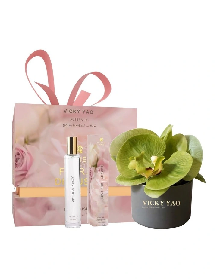 Natural Touch Fresh Green Faux Orchid Art & Luxury Rose Lady Fragrance 50ml image 1