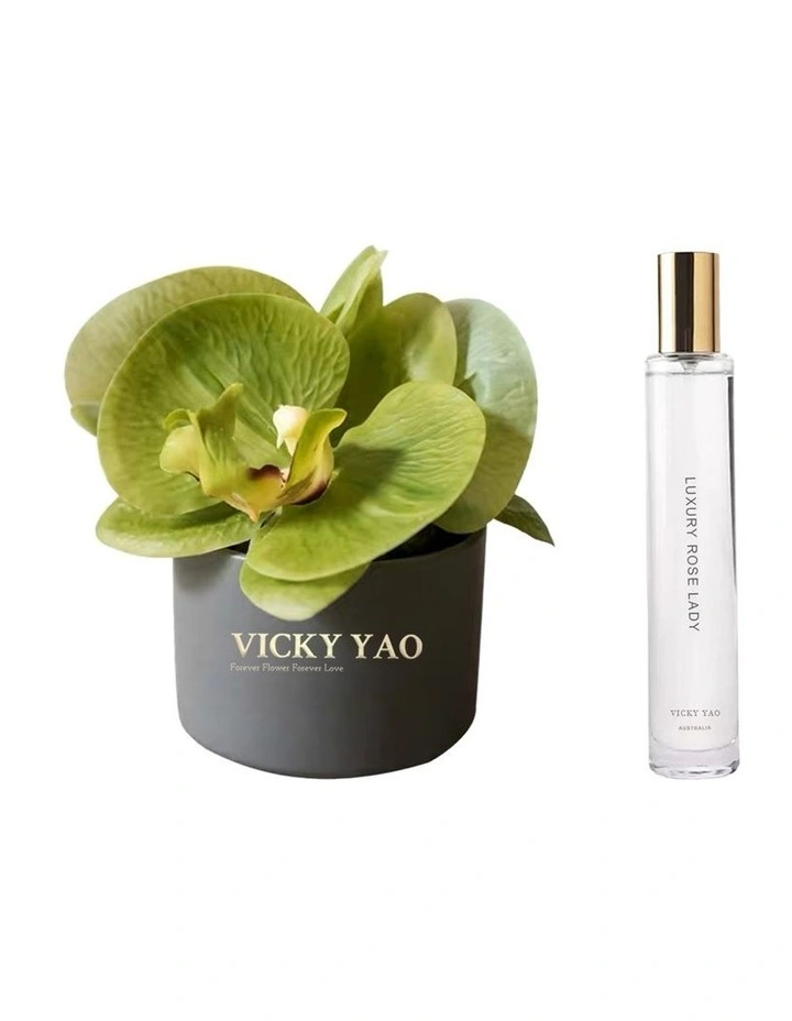 Natural Touch Fresh Green Faux Orchid Art & Luxury Rose Lady Fragrance 50ml image 4