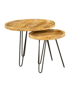 Purna Round Wooden Nested Tray Coffee Table Set Of 2 in Natural