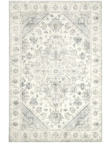 Santiago Traditional Machine Washable Rug 90x150cm in Grey