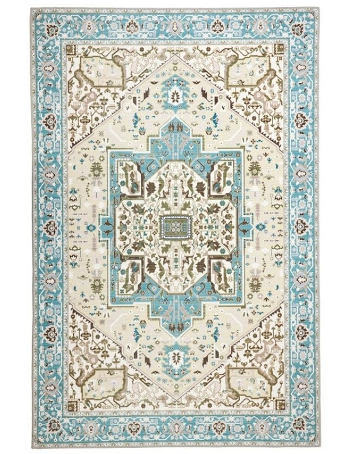 Noor Traditional Nonslip Rug in Blue image 1