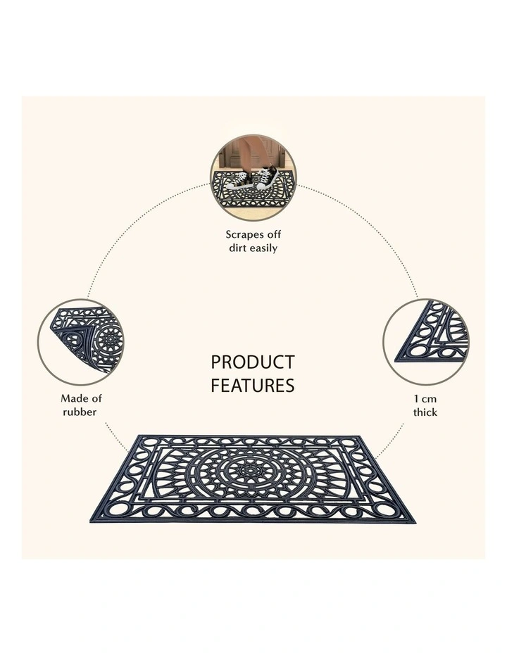 Meena Rubber Doormat in Black image 6