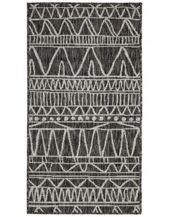 Perla Tribal Polypropylene Outdoor Rug in Black