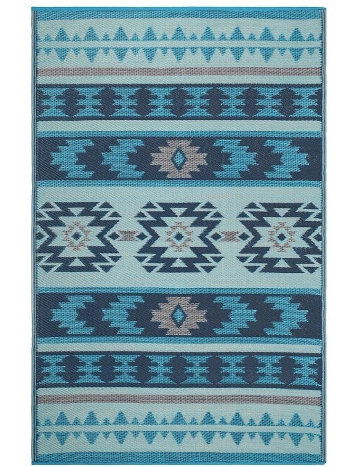 Cusco Tribal Recycled Plastic Rug in Blue image 1