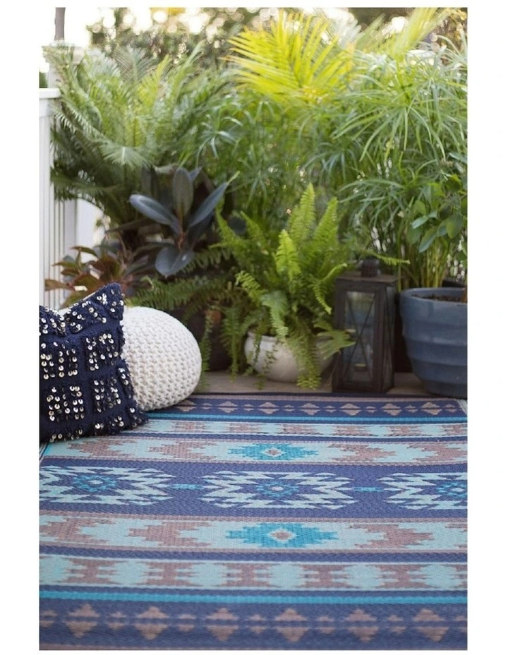 Cusco Tribal Recycled Plastic Rug in Blue image 3