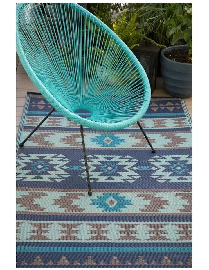 Cusco Tribal Recycled Plastic Rug in Blue image 4