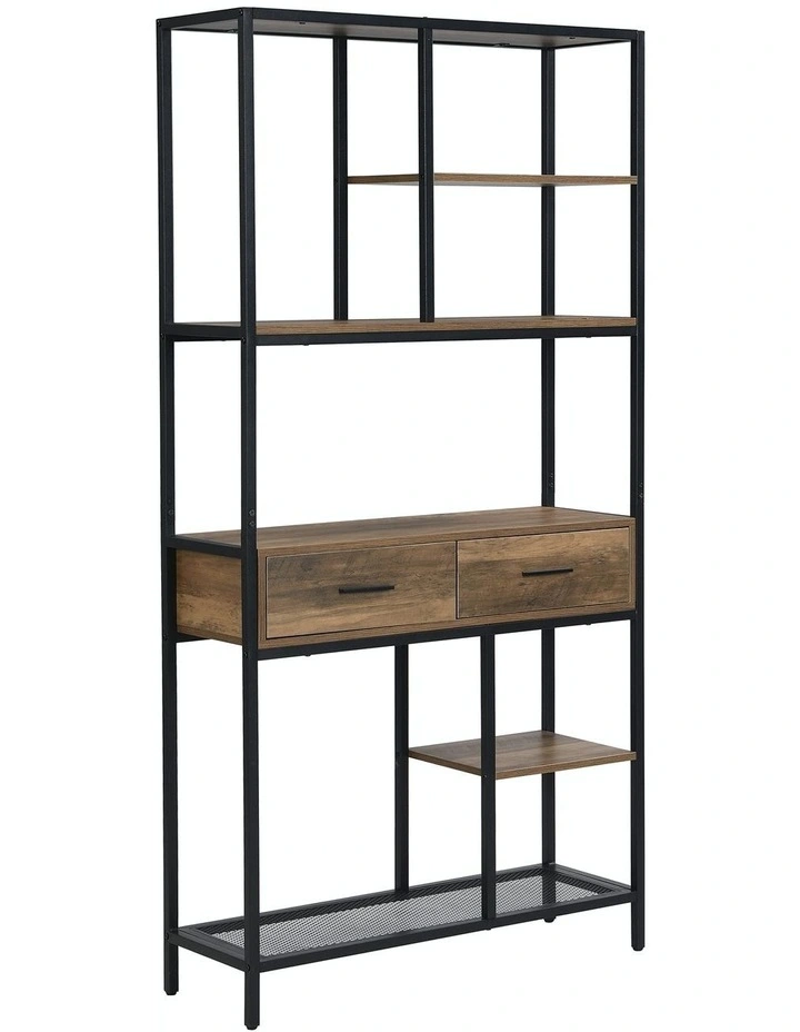 Open Multi-Function Bookshelf with Drawers 6-Tier in Dark Brown image 1