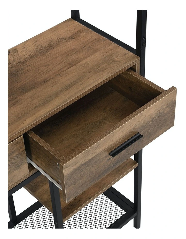 Open Multi-Function Bookshelf with Drawers 6-Tier in Dark Brown image 3