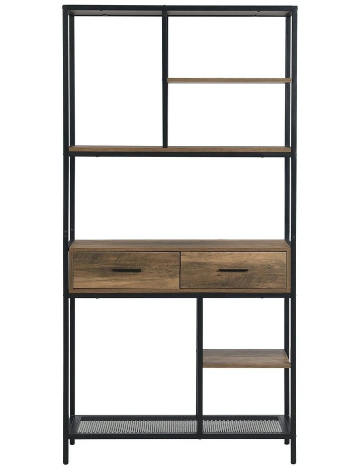 Open Multi-Function Bookshelf with Drawers 6-Tier in Dark Brown image 5