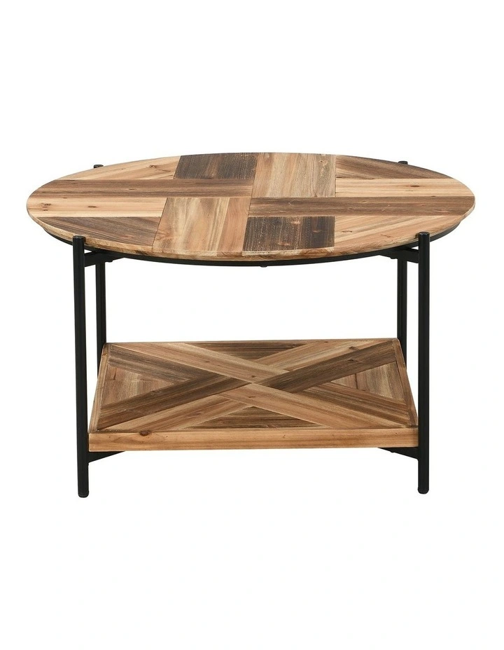 Industrial Wooden Coffee Table 2-Tier in Brown image 1
