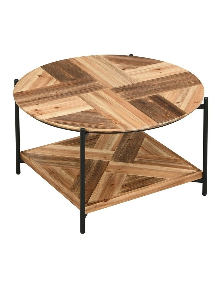 Industrial Wooden Coffee Table 2-Tier in Brown image 2