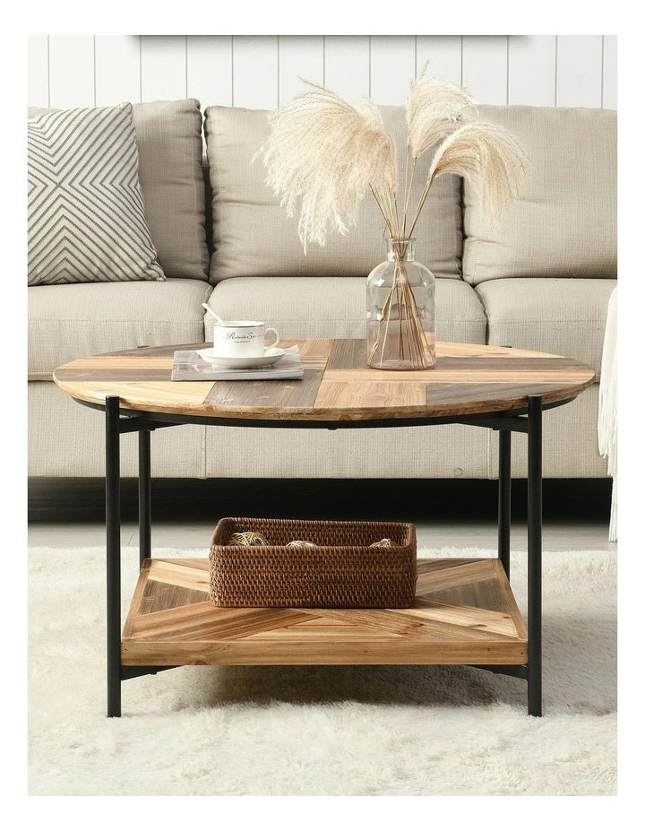 Industrial Wooden Coffee Table 2-Tier in Brown image 6