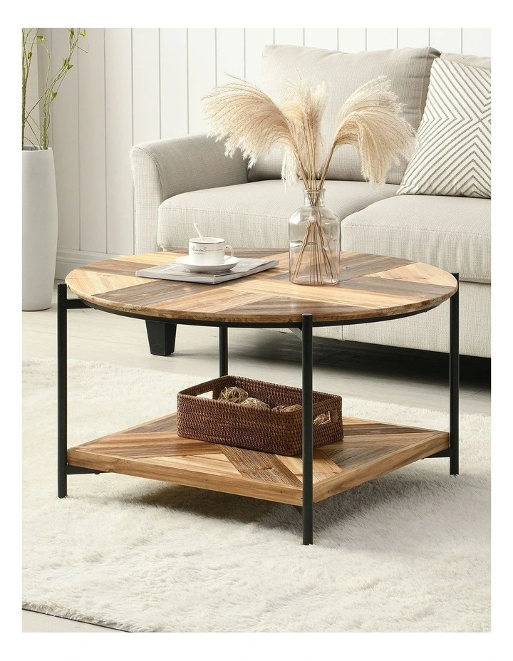 Industrial Wooden Coffee Table 2-Tier in Brown image 7