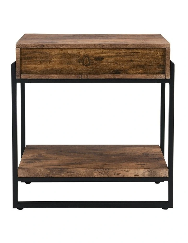 Industrial Wood and Metal Nightstand with Drawer in Rustic Dark Brown image 3