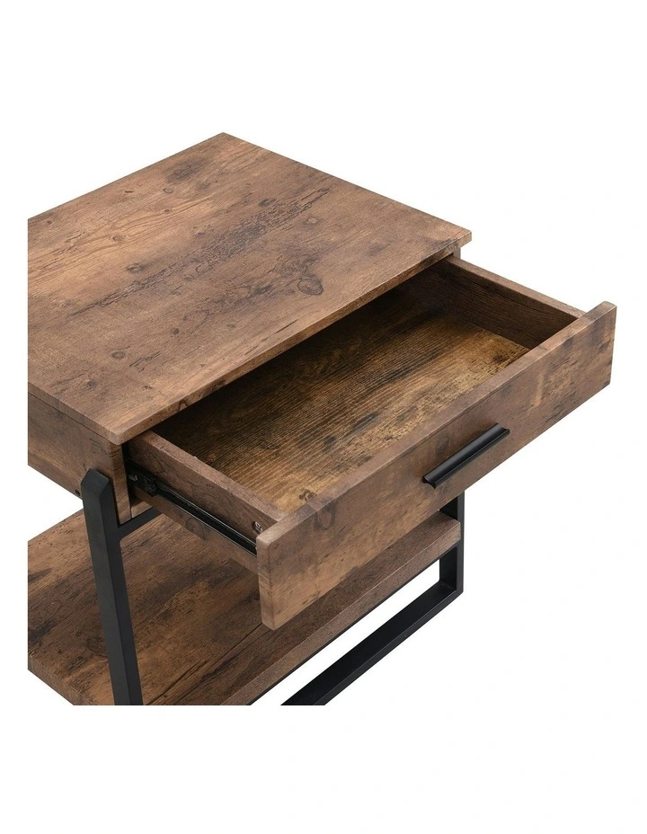 Industrial Wood and Metal Nightstand with Drawer in Rustic Dark Brown image 4