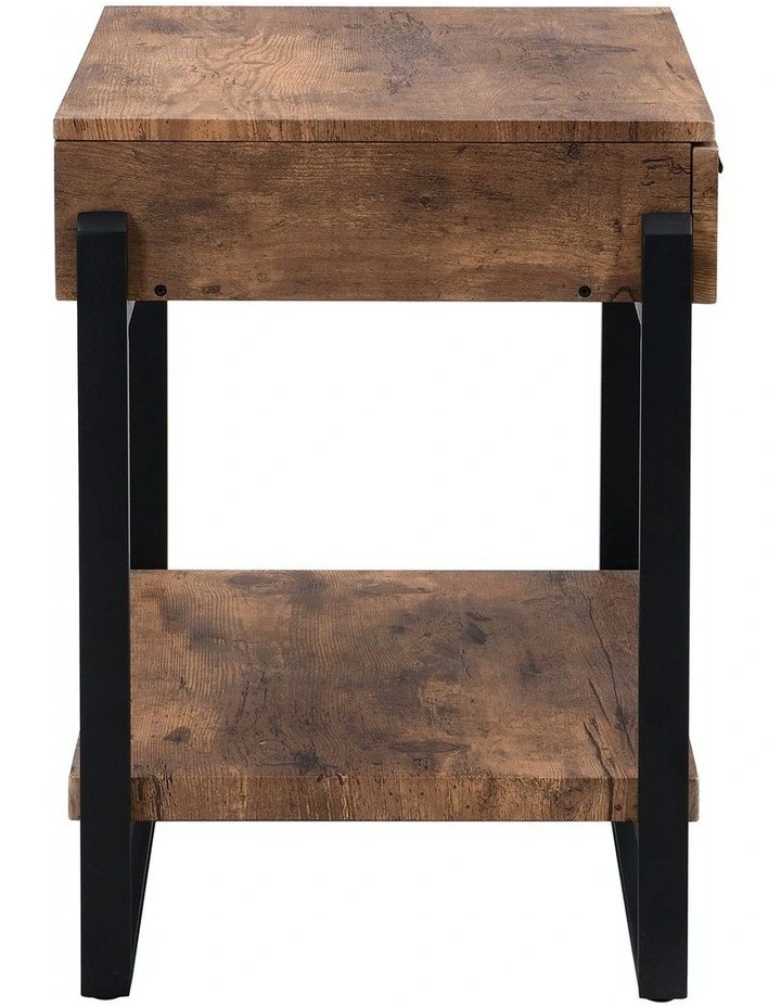 Industrial Wood and Metal Nightstand with Drawer in Rustic Dark Brown image 5