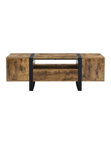 TV Cabinet with Cabinets and Open Shelf in Rustic Dark Brown