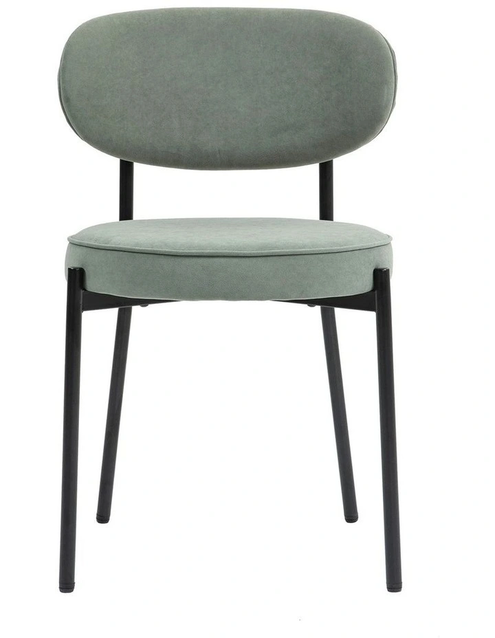 Round Upholstered Dining Chair with Metal Frame and Legs Set of 2 in Green image 2