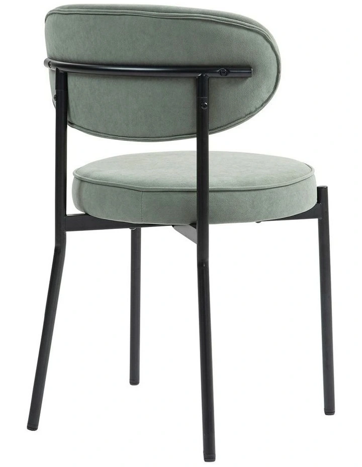 Round Upholstered Dining Chair with Metal Frame and Legs Set of 2 in Green image 3