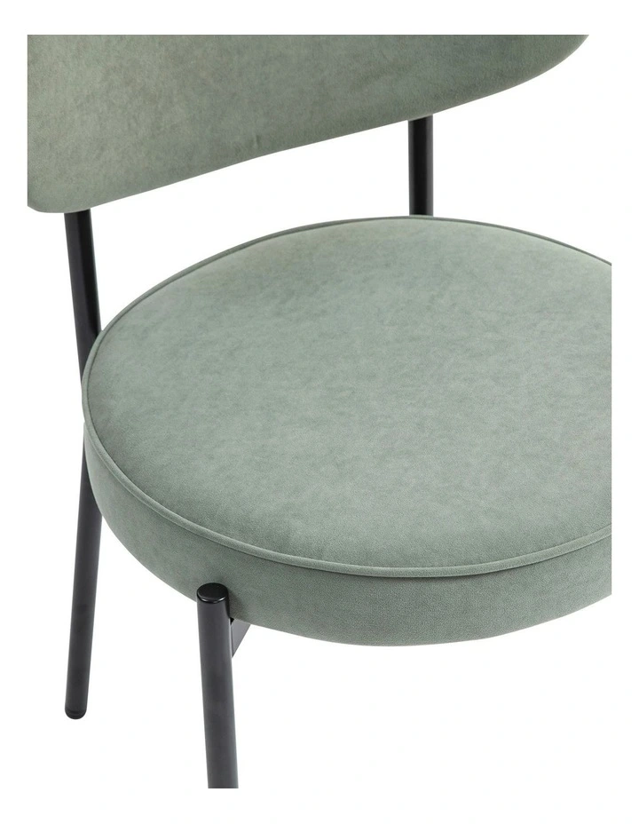 Round Upholstered Dining Chair with Metal Frame and Legs Set of 2 in Green image 4