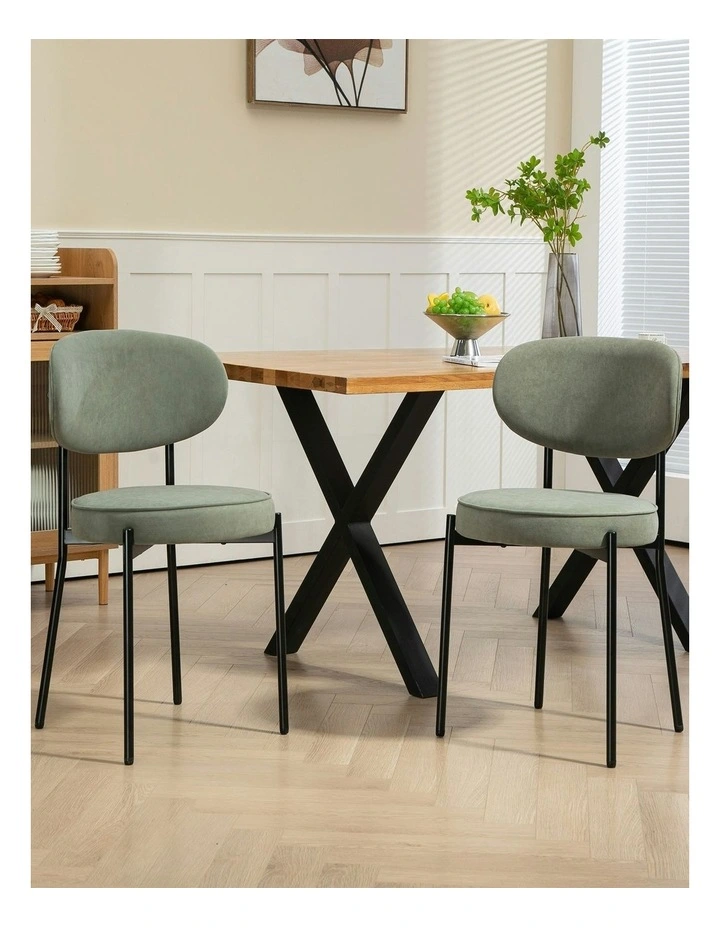 Round Upholstered Dining Chair with Metal Frame and Legs Set of 2 in Green image 6