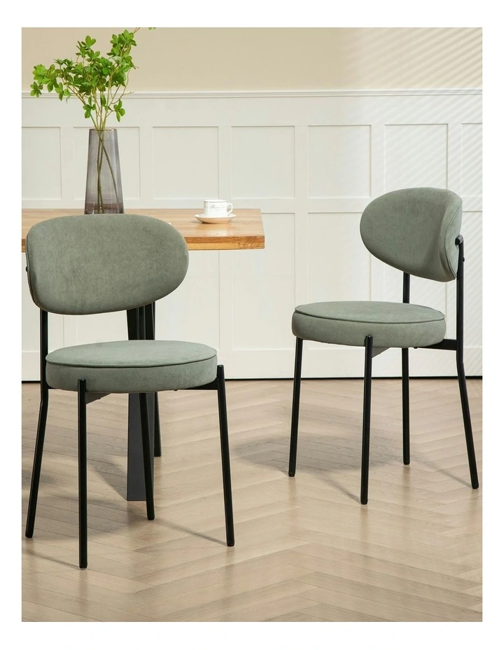 Round Upholstered Dining Chair with Metal Frame and Legs Set of 2 in Green image 7