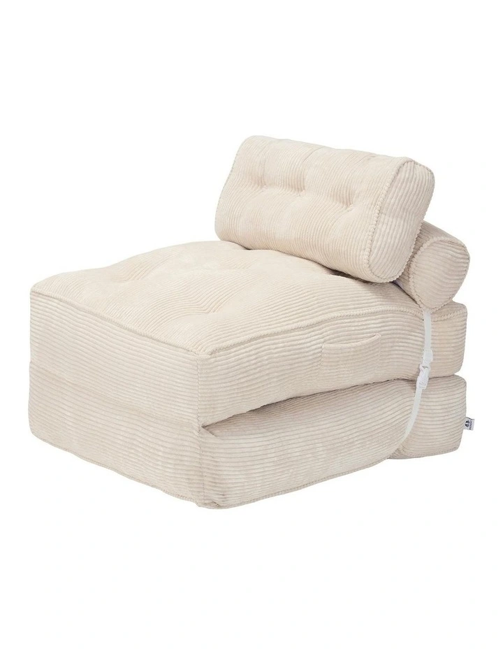 Multi-Function Button Fordable Corduroy Compression Lazy Sofa in Beige image 1
