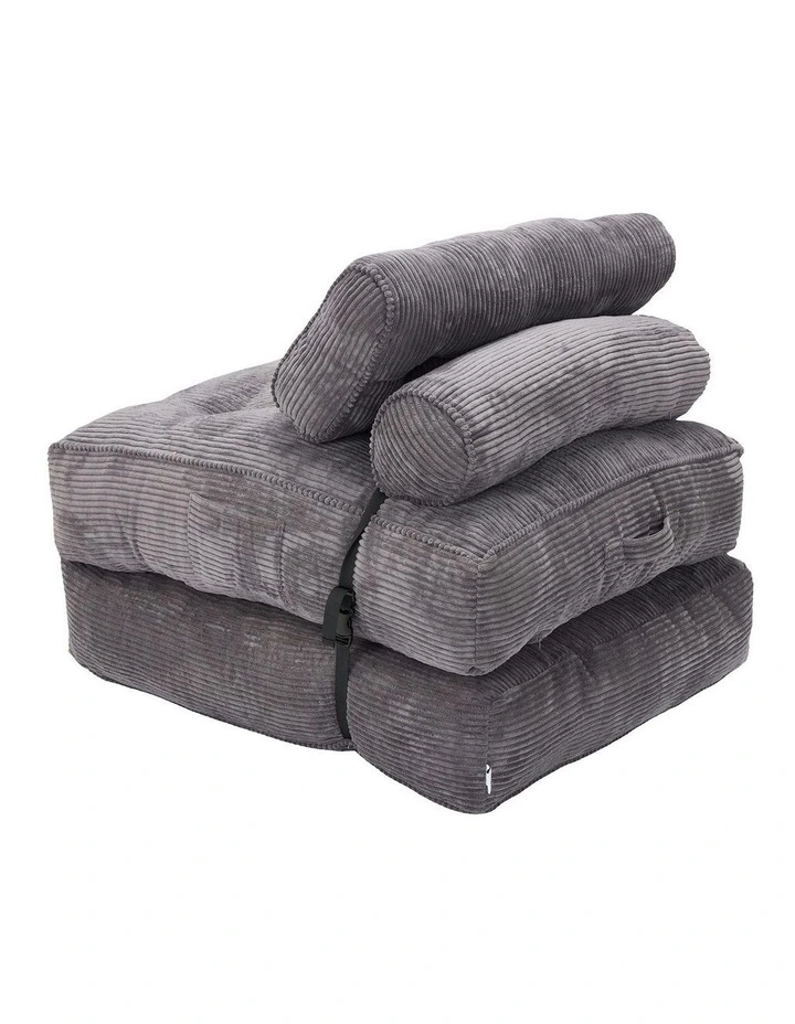 Multi Function Button Fordable Corduroy Compression Lazy Sofa in Grey image 4