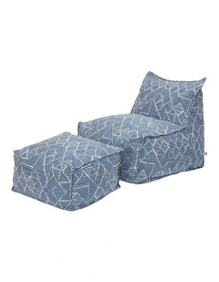 Outdoor Jacquard Fabric Waterproof Compression Sofa With Ottoman in Blue