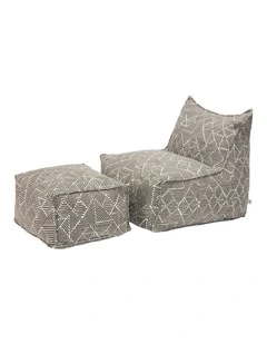 Outdoor Jacquard Fabric Waterproof Compression Sofa With Ottoman in Grey