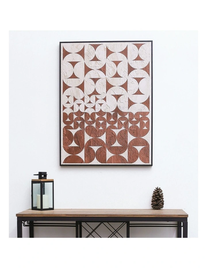 Half Circle Black Framed Canvas Wall Art in Brown/White image 2