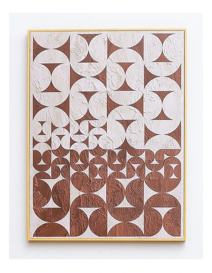 Half Circle Neutral Framed Canvas Wall Art in Brown/White image 1