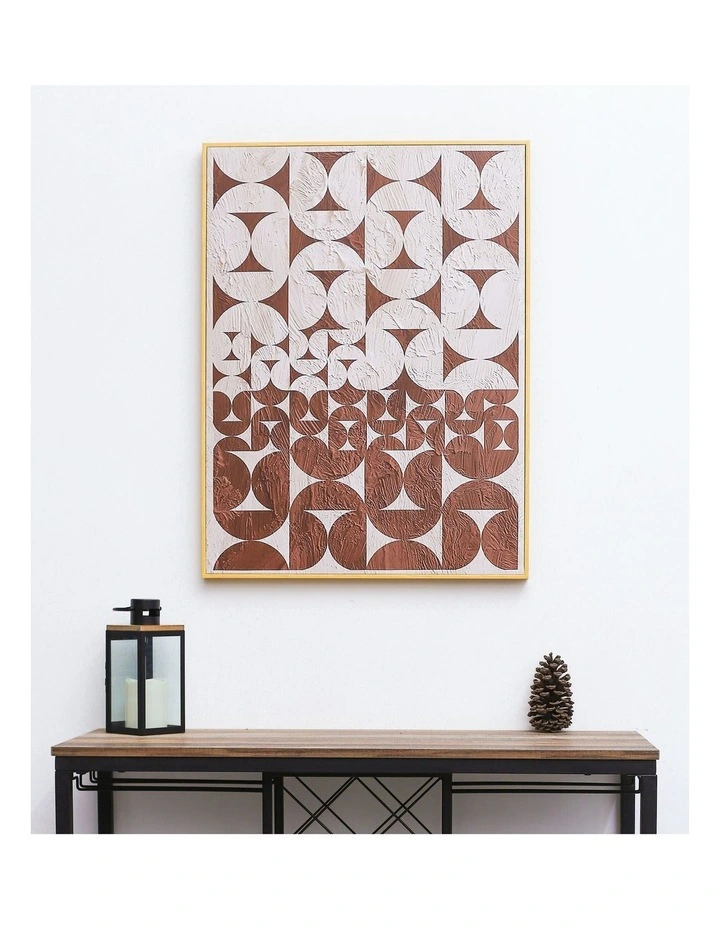 Half Circle Neutral Framed Canvas Wall Art in Brown/White image 2